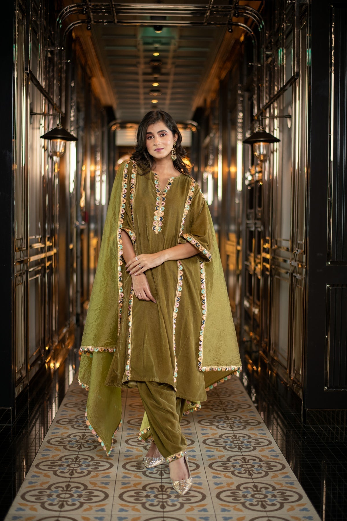 Combo of Velvet Dark Olive Kurta Set