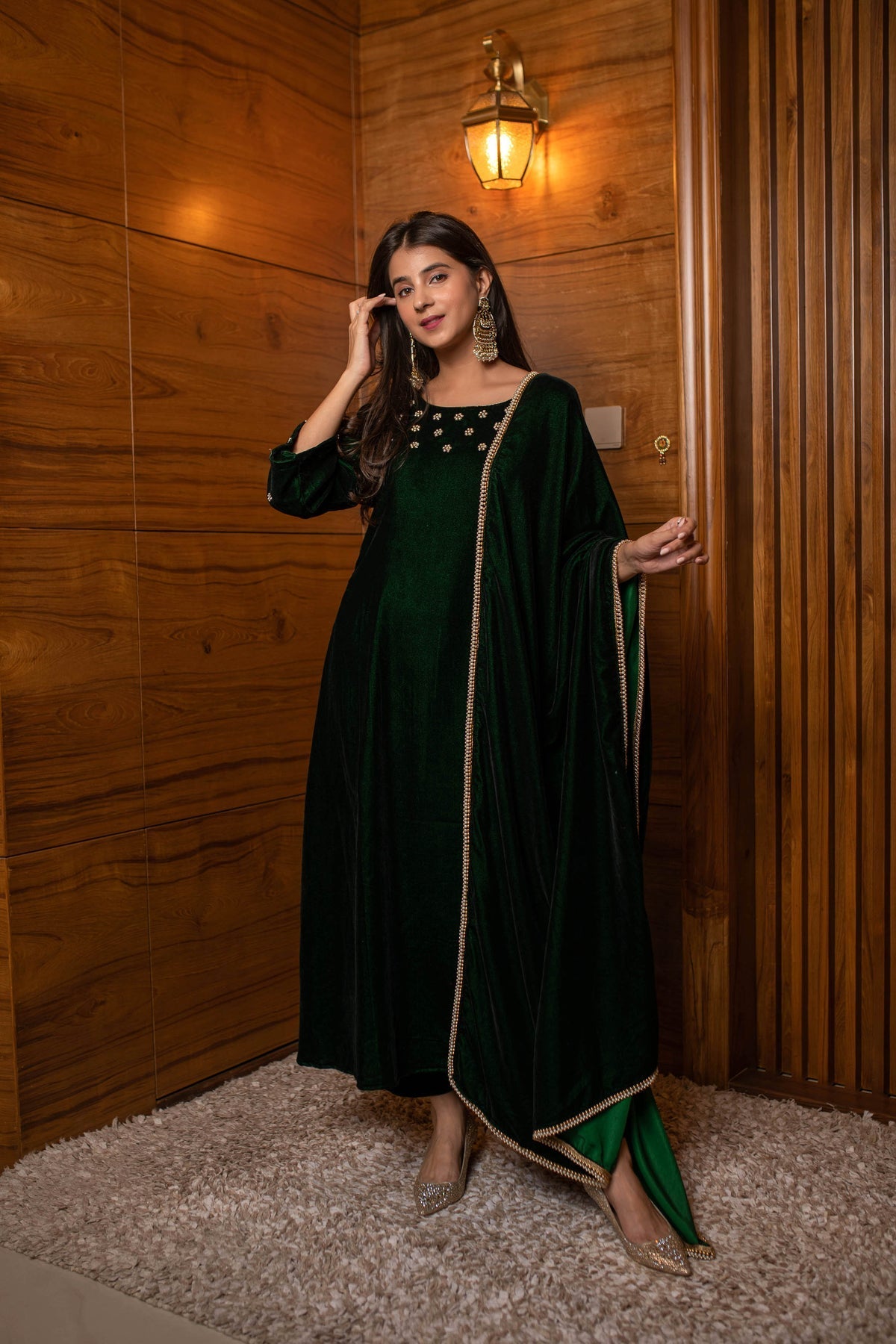 Combo of Velvet Dark Olive Kurta Set