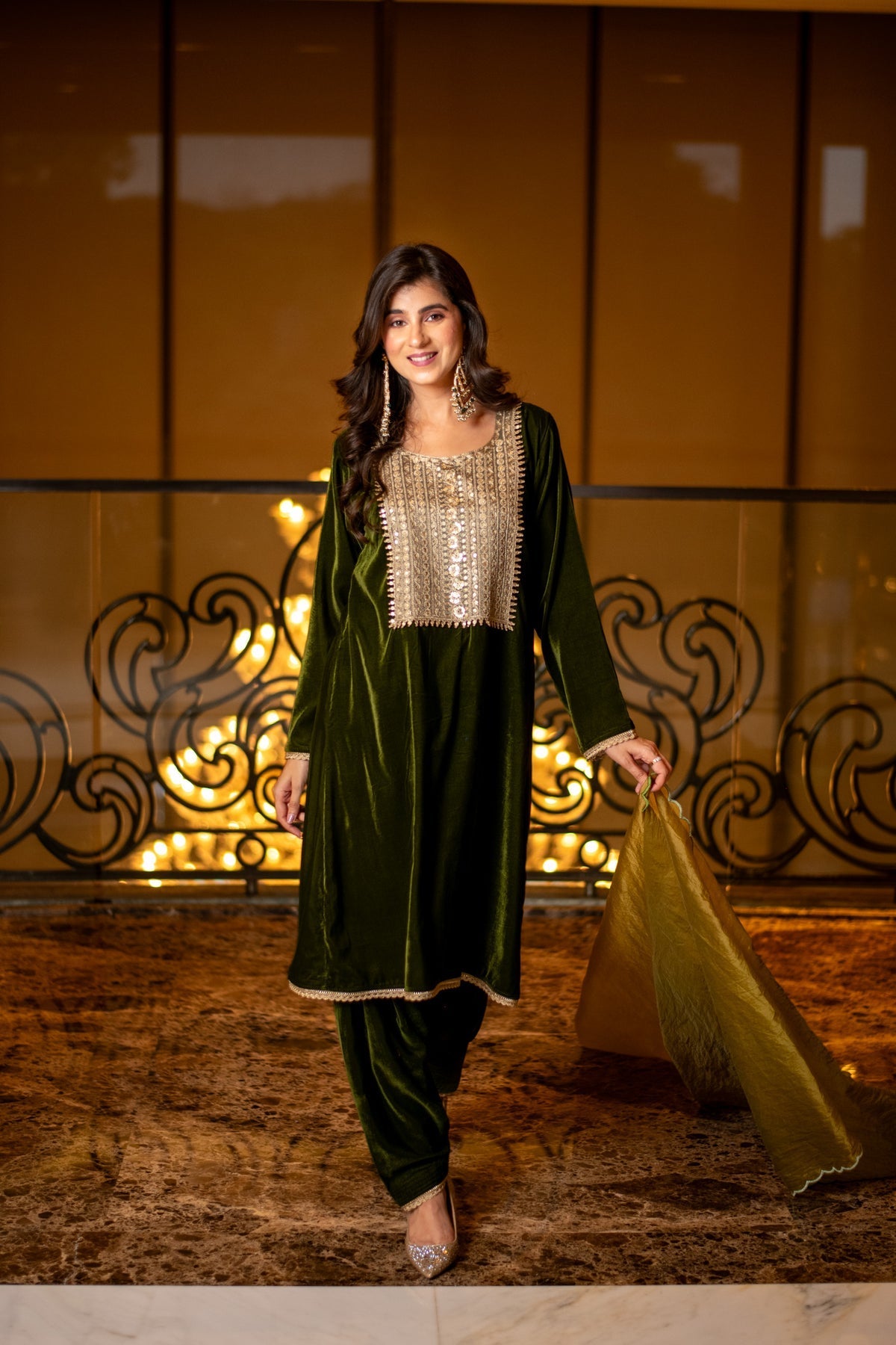 Combo of Velvet Dark Olive Kurta Set