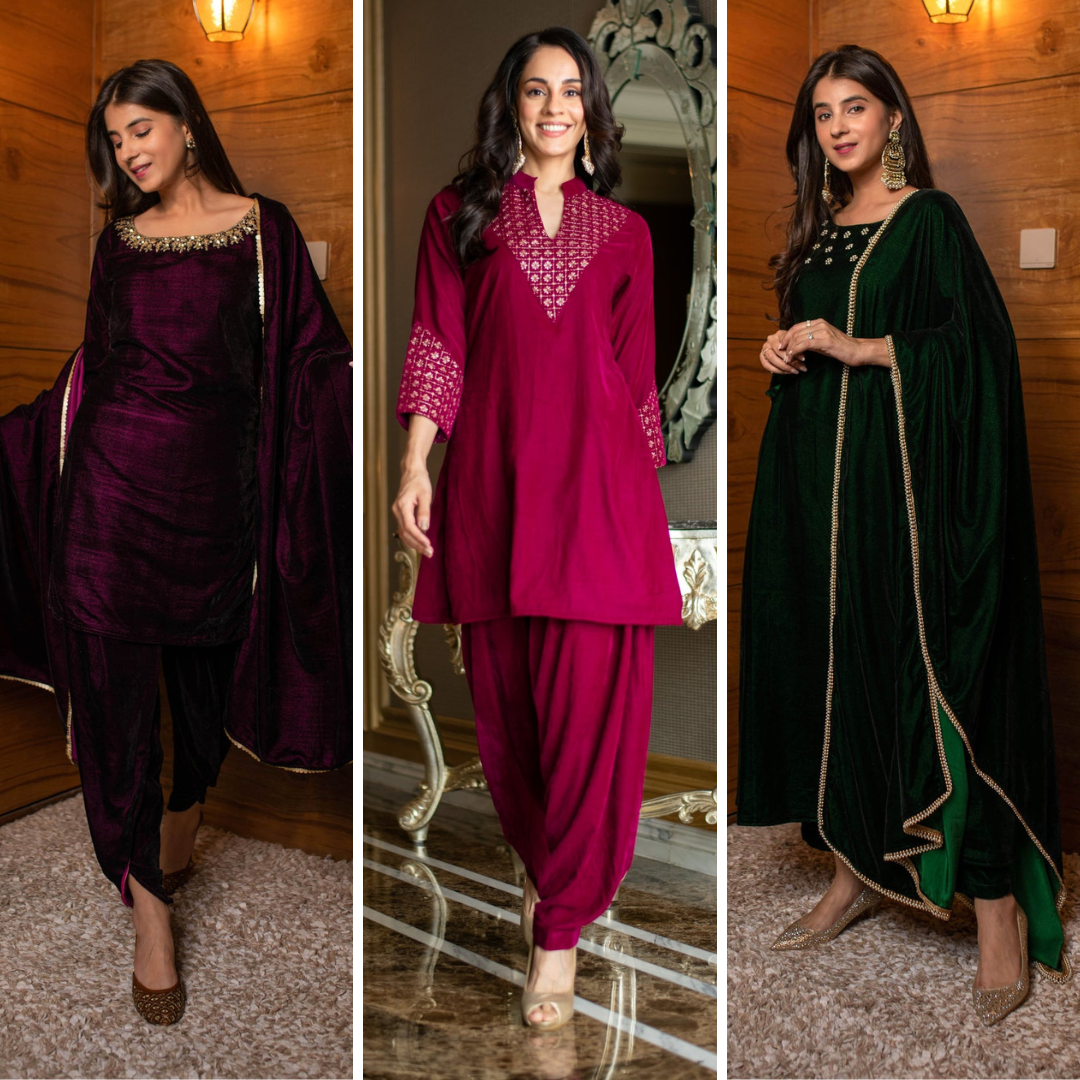 Combo of Velvet Dark Olive Kurta Set