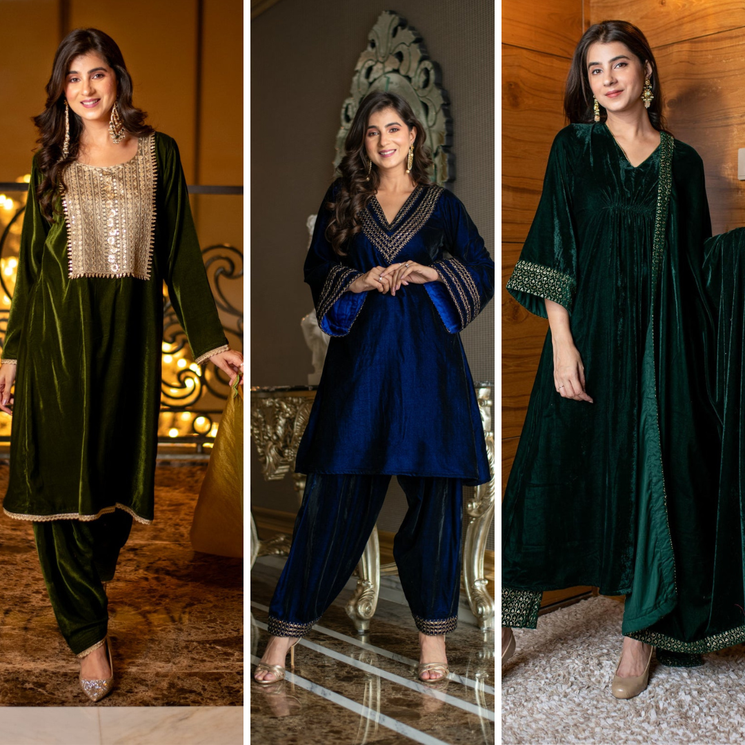 Combo of Velvet Dark Olive Kurta Set